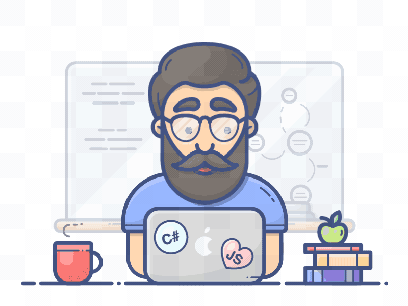 Illustration of a developer working on a laptop